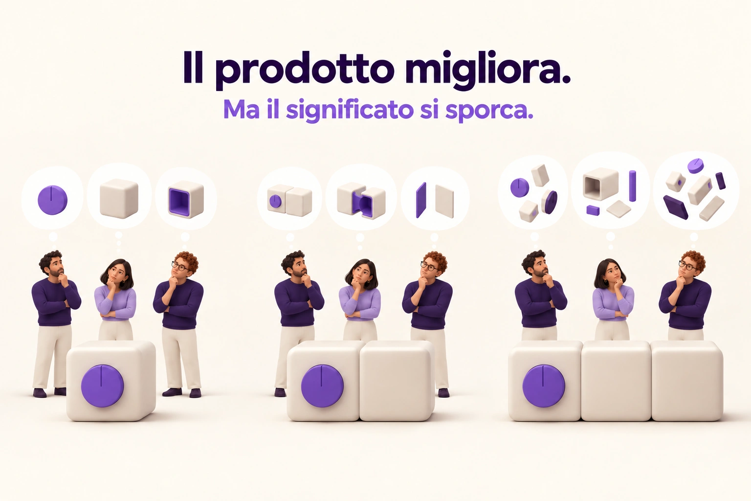 Il dispositivo evolve da uno a tre moduli; gli stessi tre osservatori ricompaiono mentre le rappresentazioni nei fumetti diventano frammentate.