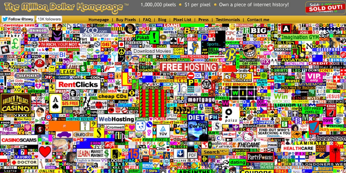 Vendere pixel: la pagina web da 1 milione di $